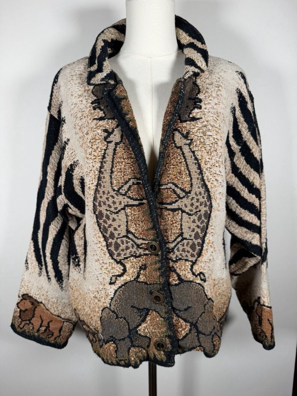 Vintage Sugar Street Weavers tapestry knit safari zebra print jacket M/L boho